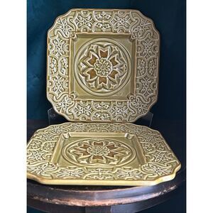 2 American Atelier At Home Medallion Avocado Stoneware Salad Plate 8 3/4 Inch